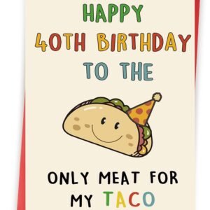 funny 40th birthday gifts men, happy 40th birthday card for husband him, taco 40 years old mens bday decorations ideas